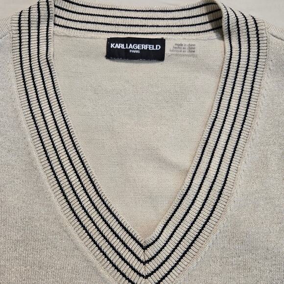 Karl Lagerfeld Paris 3/4 Sleeve V-neck Sparkly Sweater Size M Preppy Old Money - Picture 3 of 10